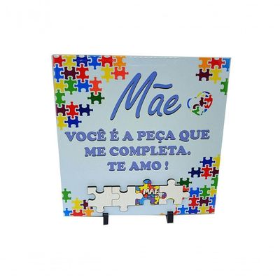 Porta Retrato De Azulejo Dia Das Mães De Autistas 20 Cm Azul