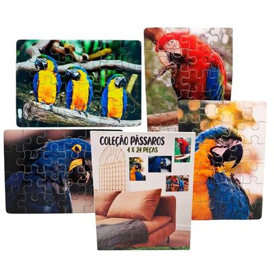 Kit 4 Quebra-cabeças Aves Divertido Educativo 24 Peças