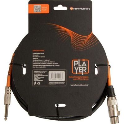 Cabo Para Microfone Player Xlr(f) X P10 5m Preto Hayonik