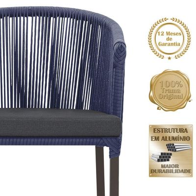 2 Cadeiras De Jantar Noronha Marrom Corda Náutica E11 Trama Azul