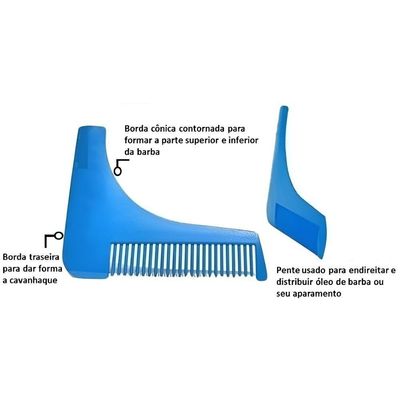 Pente Modelador E Aparador De Barba Bigode E Pelos Ideal Para Barbeiro E Barbearia Azul