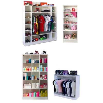 Kit Expositores Colméia com Cabideiro Balcão Arara e Estante
