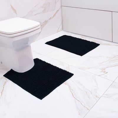 Jogo De Tapete Banheiro Popcorn 2 Peças Antiderrapante Preto