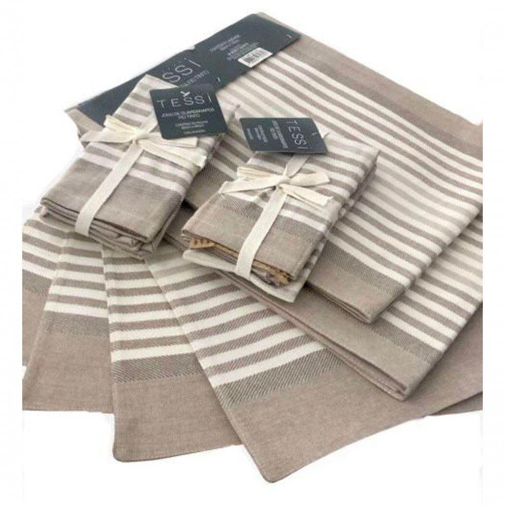 Jogo De Guardanapos Fio Tinto 2 Peças Tessi Stripes Taupe