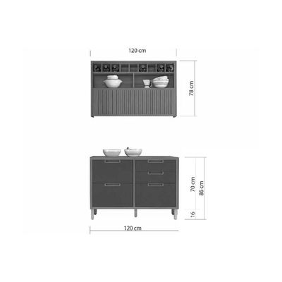 Cozinha Modulada Completa Imperatriz 2 Peças 1 Aéreo + 1 Balcão C2p30 Freijó Grafite