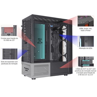 Gabinete Gamer Kmex Cg-01a9 Led Rgb - Bifrost Vi