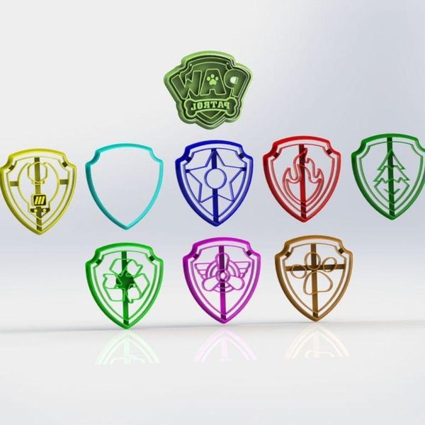 Cortador Patrulha Canina Escudos E Logo Marcador Tamanho 6Cm