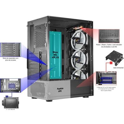 Gabinete Gamer Kmex Led Rgb - Cg10h3