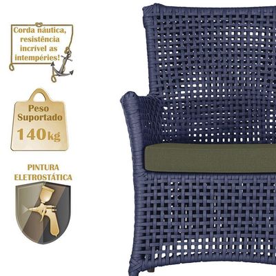 Poltrona Igapó Alumínio Pintura Marrom Corda Náutica E13 Azul