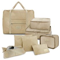 Kit Organizador De Malas 6 Peças + Bolsa Dobrável + Bolsa Porta Sapatos Bege