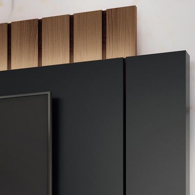 Painel Para Tv 70 Pol Ripado Com Bancada Suspensa Luzzi B01 Preto Castanho - Lyam Decor