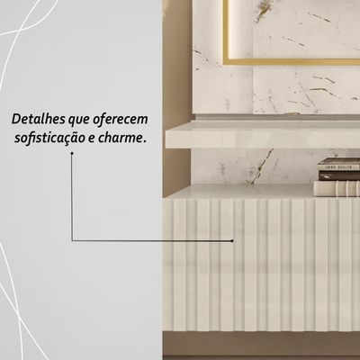 Painel Bancada Suspensa Com Led Tvs Até 75 Polegadas Gaia - Calacata-off White