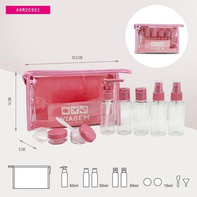 Kit Porta Escova De Dentes + Frascos De Viagem 10 Pcs Rosa