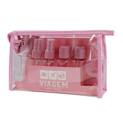 Kit Porta Escova De Dentes + Frascos De Viagem 10 Pcs Rosa