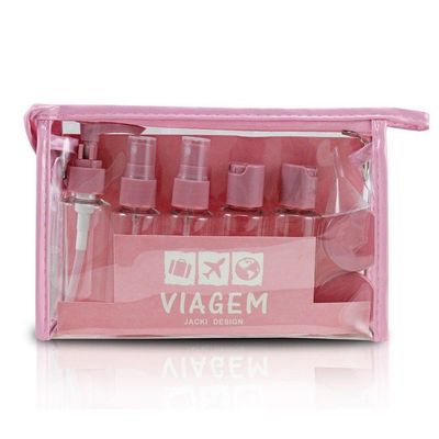 Kit Porta Escova De Dentes + Frascos De Viagem 10 Pcs Rosa