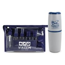 Kit Porta Escova De Dentes + Frascos De Viagem 10 Pcs Azul