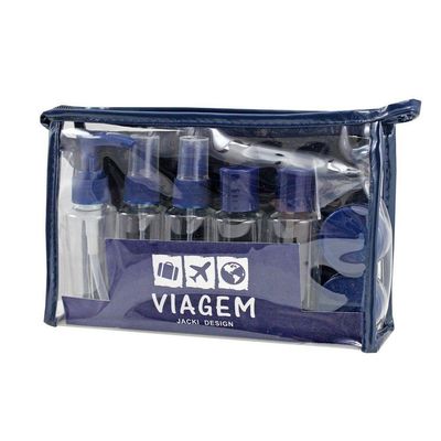 Kit Porta Escova De Dentes + Frascos De Viagem 10 Pcs Azul