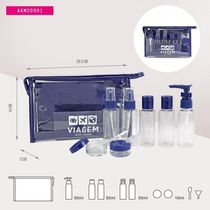 Kit Porta Escova De Dentes + Frascos De Viagem 10 Pcs Azul