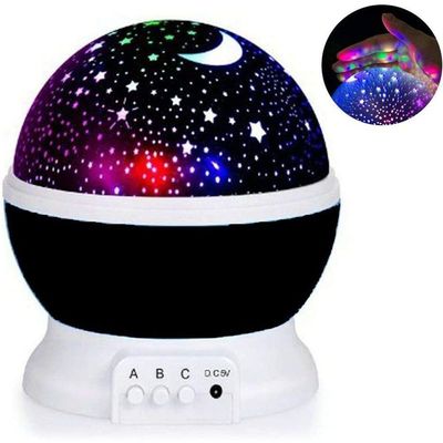 Luminaria Abajur Globo Luz Quarto Criança Projeçao Giratorio Estrelas Festa Preto