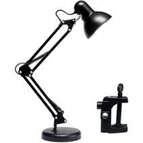 Luminária Abajur De Mesa Articulável Retrô Vintage Estudo Leitura Preta Base E Garra G Esp Preto