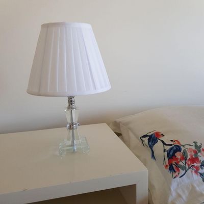 Abajur De Vidro Com Cúpula Tecido Bivolt 35cm