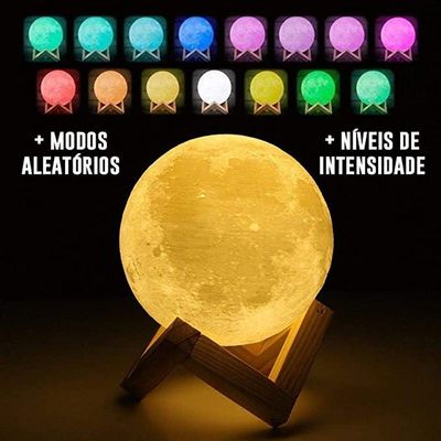 Lua 3D Luminaria Bateria Abajur Usb Touch Led Rgb Decoracao