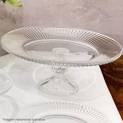 5 Boleiras com Pé Prato Porta Bolo 25cm Cristal Renaissance Bolo Doces e Tortas Lyor