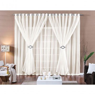 Cortina Paula 3,00M X 2,80M Palha Tecido Voal Leve Clean Para Sala Ou Quarto