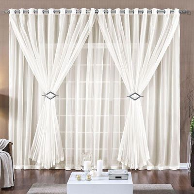 Cortina Paula 3,00M X 2,80M Palha Tecido Voal Leve Clean Para Sala Ou Quarto
