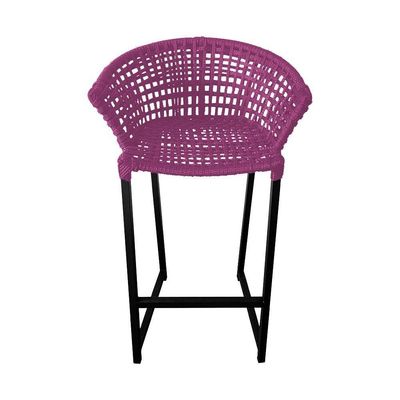 Kit 6 Banquetas Reis Em Corda Náutica E Base Em Alumínio Preta Para área Gourmet Externa Rosa Rosa