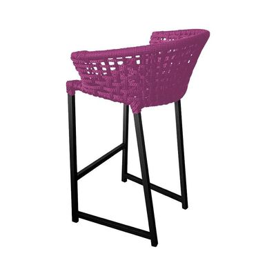 Kit 6 Banquetas Reis Em Corda Náutica E Base Em Alumínio Preta Para área Gourmet Externa Rosa Rosa