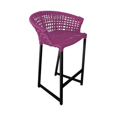 Kit 6 Banquetas Reis Em Corda Náutica E Base Em Alumínio Preta Para área Gourmet Externa Rosa Rosa
