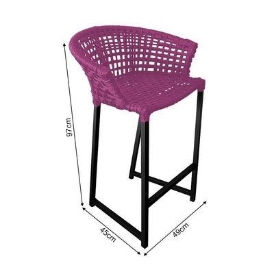 Kit 6 Banquetas Reis Em Corda Náutica E Base Em Alumínio Preta Para área Gourmet Externa Rosa Rosa
