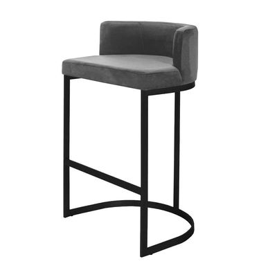Banqueta Alta Estofada Estrutura Aço Carbono Belly Ii Base Preto 75cm Suede Cinza