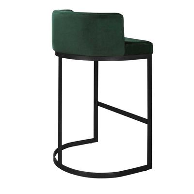 Banqueta Alta Estofada Estrutura Aço Carbono Belly Ii Base Preto 75cm Suede Verde