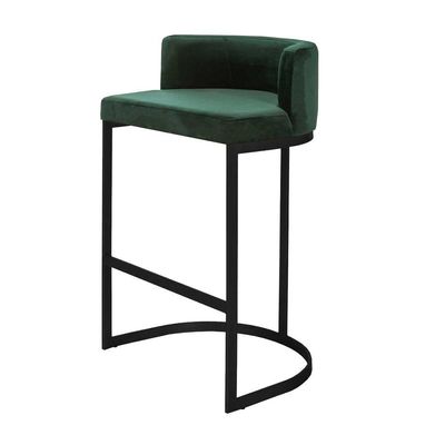 Banqueta Alta Estofada Estrutura Aço Carbono Belly Ii Base Preto 75cm Suede Verde