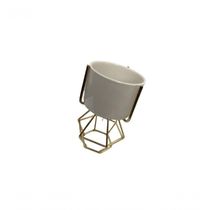 Vaso De Cerâmica Com Suporte Dourado Dva055 - Gift Home