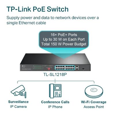 Switch Nao Gerenciavel C/ 16P 10/100Mbps Poe+ E 2P Gigabit Tl-Sl1218P Smb