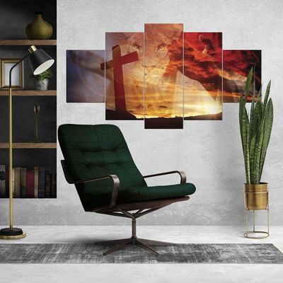 Quadros Decorativos Sala Leão Judá Jesus Cruz Religioso Kit