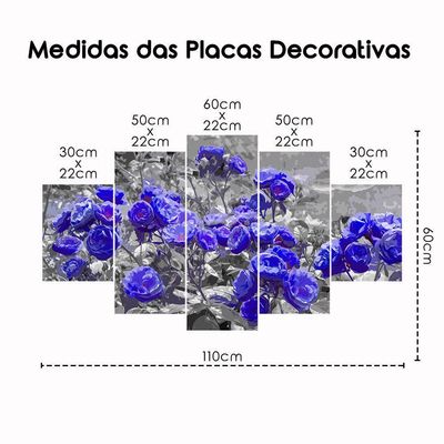Kit 5 Placa Quadro Decorativo Quarto Sala Flores Vermelha Titulo Rosas Roxas