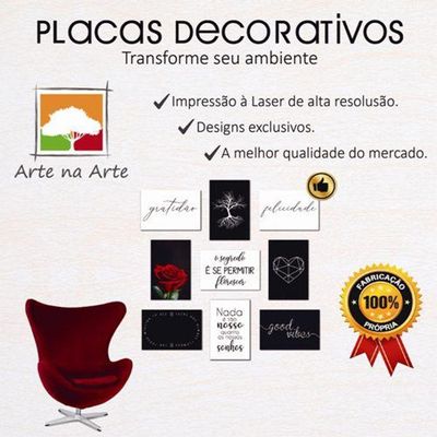 Kit Placas Quadros Decorativos 3 Pçs Mdf 20X30 Floridas Titulo Rosas Douradas