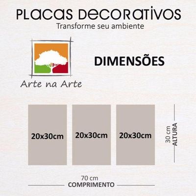 Kit Placas Quadros Decorativos 3 Pçs Mdf 20X30 Floridas Titulo Rosas Douradas