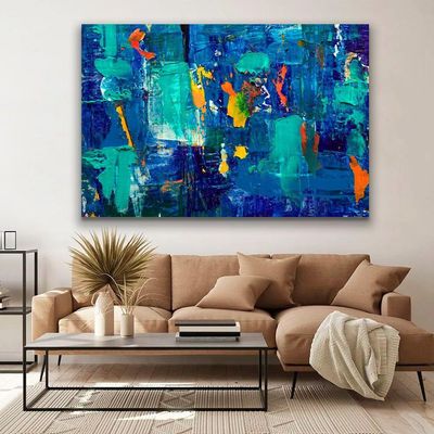 Quadro Decorativo Tinta Abstrato Azul