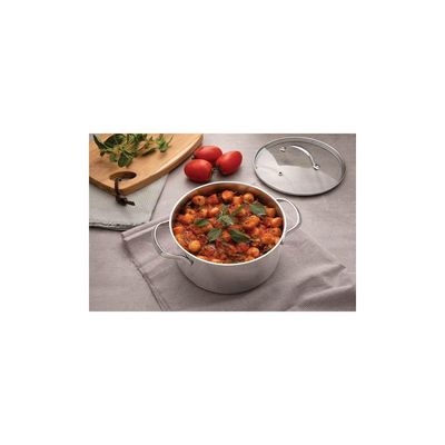 Caçarola Funda Tramontina Una Em Aço Inox Com Fundo Triplo E Tampa De Vidro 24 Cm 6,1 L Tramontina