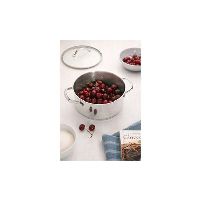 Caçarola Funda Tramontina Una Em Aço Inox Com Fundo Triplo E Tampa De Vidro 24 Cm 6,1 L Tramontina