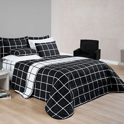 Cobre Leito Casal Square Micropercal 200 Fios 3Pç - Preto