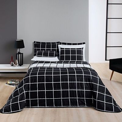 Cobre Leito Casal Square Micropercal 200 Fios 3Pç - Preto