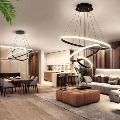 Lustre Pendente Luminaria 3 Em 1 Arcos Aneis Perfil Led Infinito Luxo Casa Sala Estar