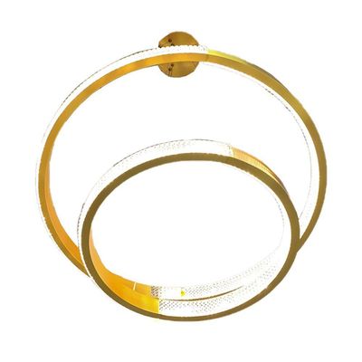 Lustre Pendente 2 Aneis Arco Cristal Dourado Luminaria 52w Led Iluminaçao Ambiente Sala De Estar
