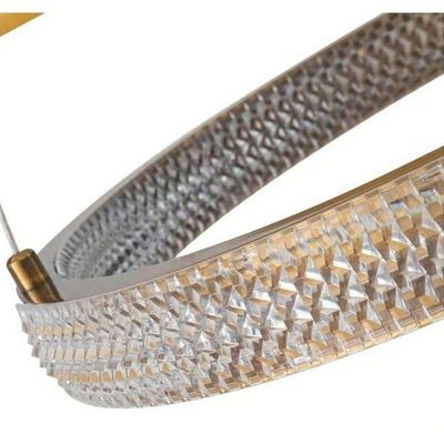 Lustre Pendente 2 Aneis Arco Cristal Dourado Luminaria 52w Led Iluminaçao Ambiente Sala De Estar